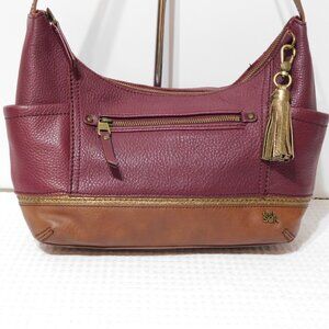 The Sak "Kendra" Leather  Color Block Hobo Shoulder Handbag Purse Burgundy